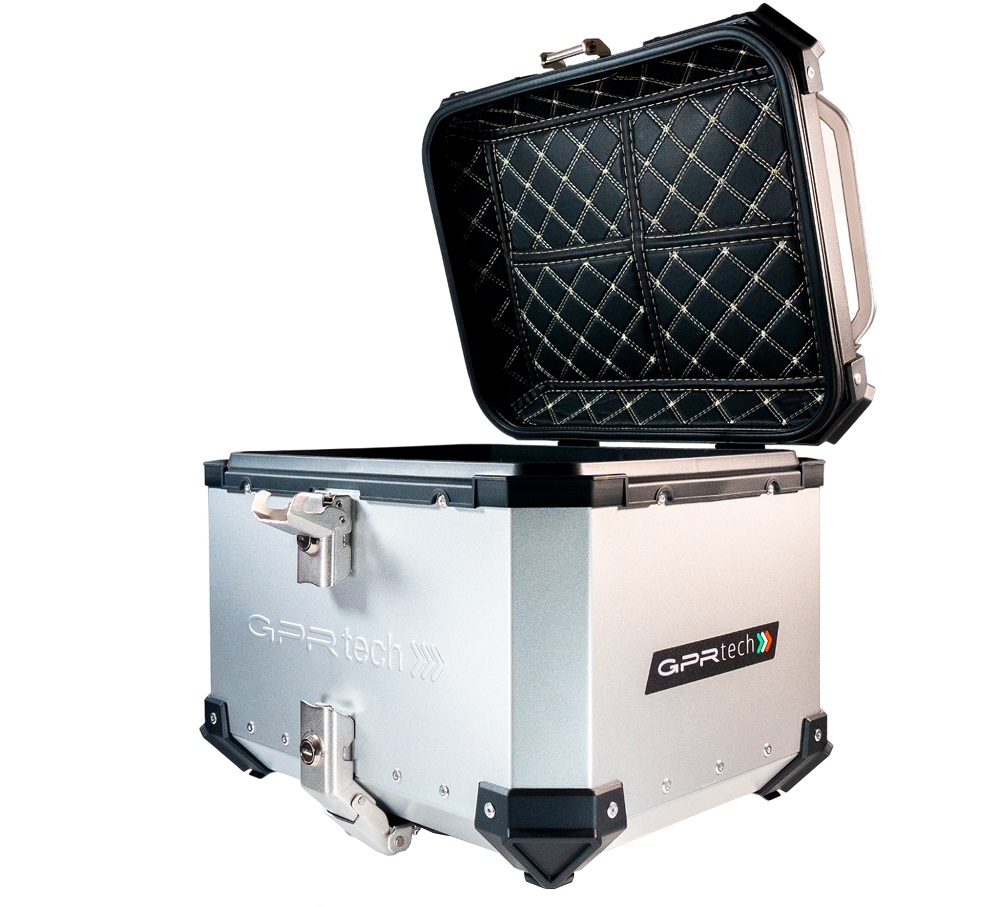 GPR TECH TOP CASE ALPI-TECH 45 LT. SILVER Top case in aluminum,including soft backrest, silver color with universal plate  Capacity 45 LT.