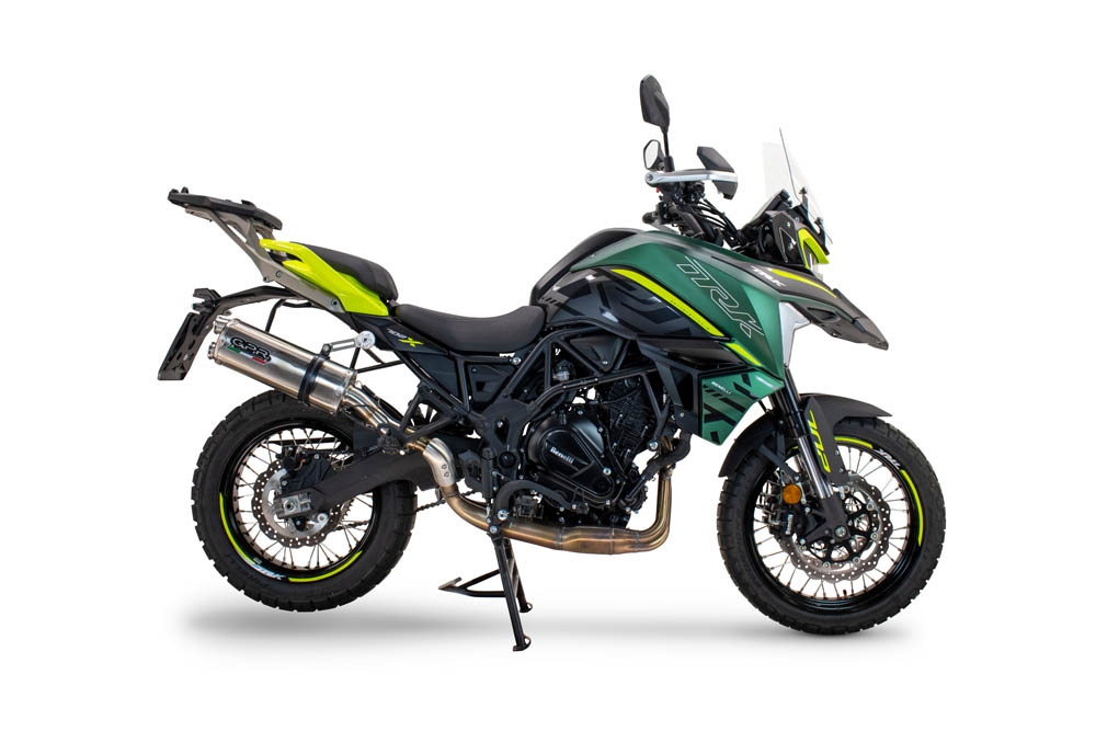 Exhaust compatible with Benelli Trk 702 X 2023-2024, Dual Inox, Homologated legal slip-on exhaust including removable db killer and link pipe 