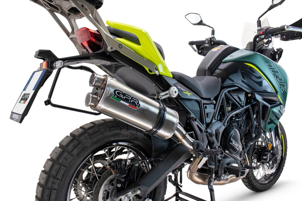 Exhaust compatible with Benelli Trk 702 X 2023-2024, Dual Inox, Homologated legal slip-on exhaust including removable db killer and link pipe 