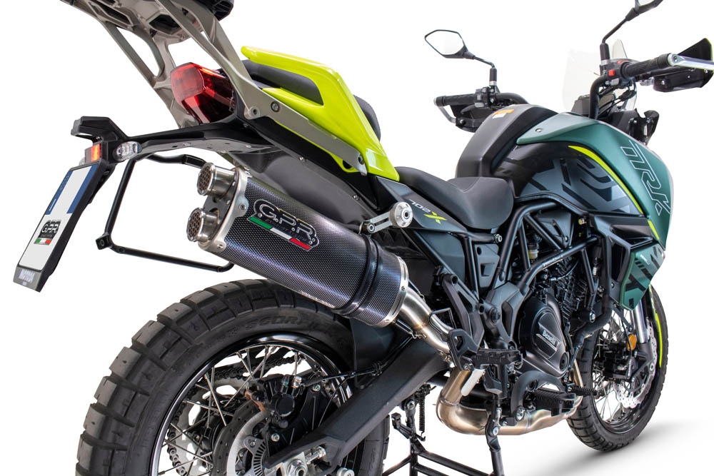Exhaust compatible with Benelli Trk 702 X 2023-2024, Dual Poppy, Homologated legal slip-on exhaust including removable db killer and link pipe 