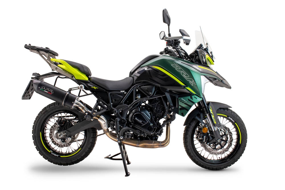 Exhaust compatible with Benelli Trk 702 2023-2024, Furore Evo4 Nero, Homologated legal slip-on exhaust including removable db killer and link pipe 
