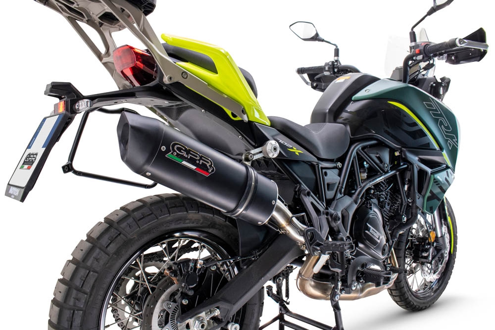 Exhaust compatible with Benelli Trk 702 2023-2024, Furore Evo4 Nero, Homologated legal slip-on exhaust including removable db killer and link pipe 