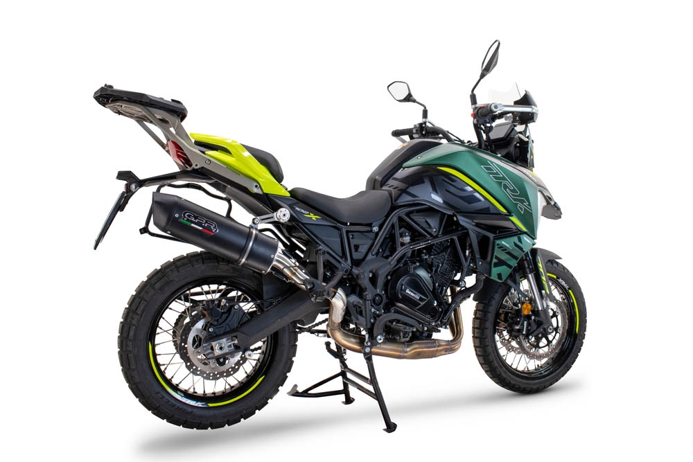 Exhaust compatible with Benelli Trk 702 2023-2024, Furore Evo4 Nero, Homologated legal slip-on exhaust including removable db killer and link pipe 