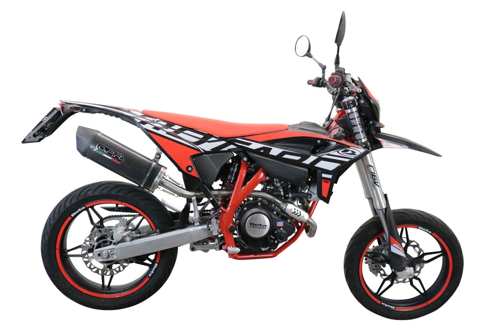 Exhaust compatible with Beta RR 125 4T Enduro 2021-2024, Furore Evo4 Poppy, Slip-on exhaust legal for UK and non-EU markets including link pipe and removable db killer 