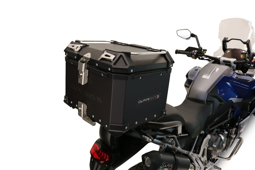 Top case GPR TECH compatible with  Triumph Tiger 850 Sport 2020/2024 e5 GPR TECH Top case in aluminum, black color with specific plate included Capacity 45 LT.