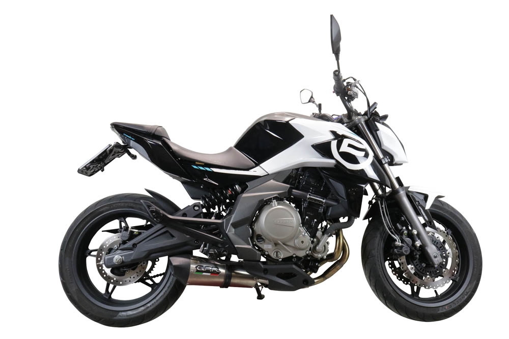 Exhaust compatible with Cf Moto 400 NK 2021-2023, Gpe Ann. Titanium, Slip-on exhaust legal for UK and non-EU markets including link pipe and removable db killer 