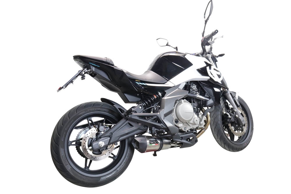 Exhaust compatible with Cf Moto 400 NK 2021-2023, Gpe Ann. Titanium, Slip-on exhaust legal for UK and non-EU markets including link pipe and removable db killer 