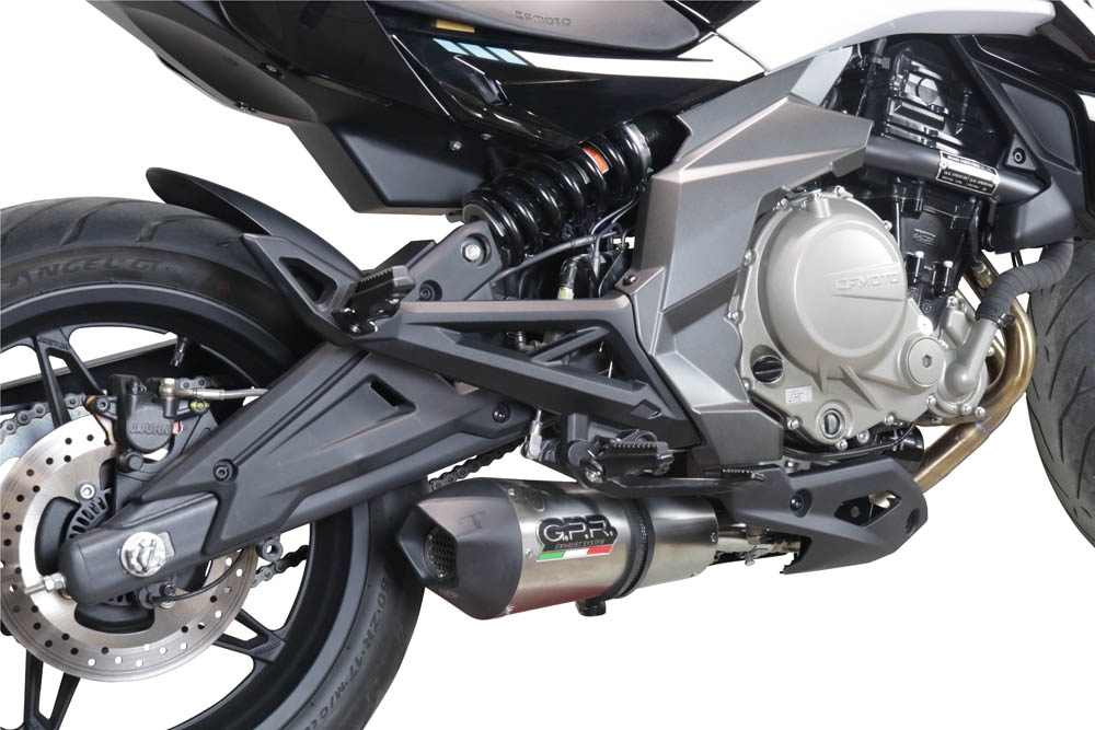 Exhaust compatible with Cf Moto 400 NK 2021-2023, Gpe Ann. Titanium, Slip-on exhaust legal for UK and non-EU markets including link pipe and removable db killer 