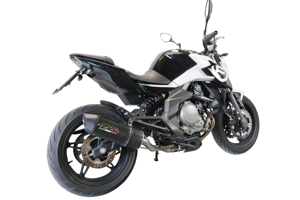 Exhaust compatible with Cf Moto 400 NK 2021-2023, Furore Evo4 Poppy, Homologated legal slip-on exhaust including removable db killer, link pipe and catalyst 
