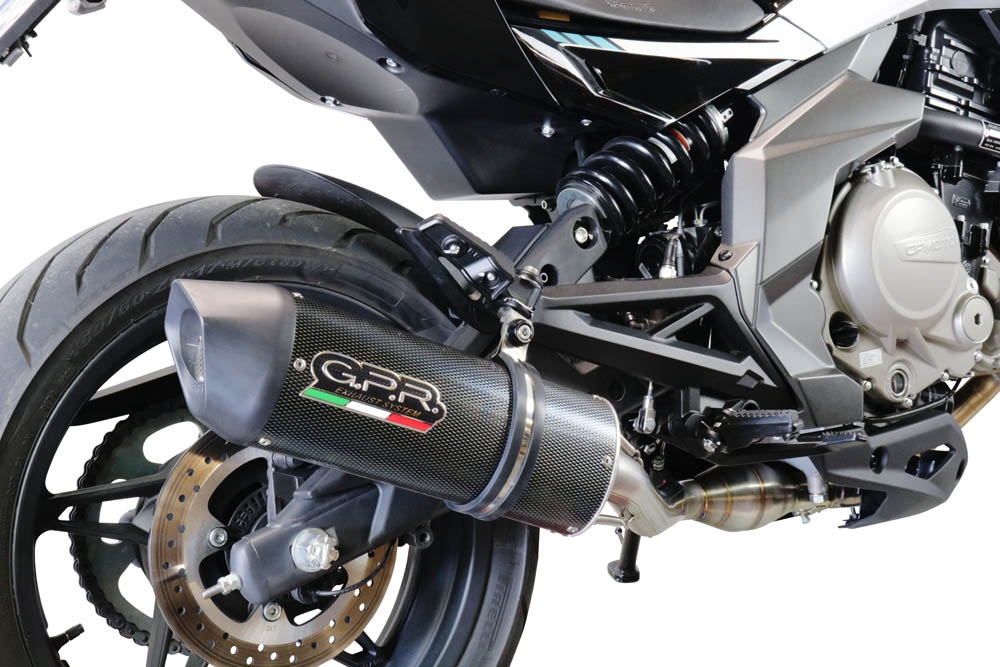 Exhaust compatible with Cf Moto 400 NK 2021-2023, Furore Evo4 Poppy, Homologated legal slip-on exhaust including removable db killer, link pipe and catalyst 