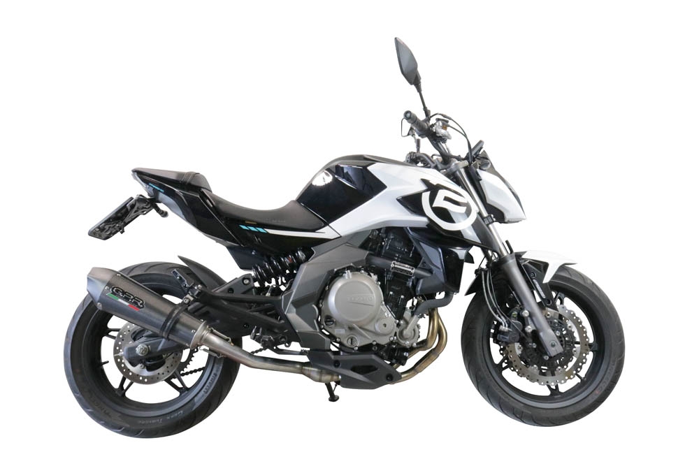 Exhaust compatible with Cf Moto 650 Mt 2021-2024, GP Evo4 Poppy, Homologated legal slip-on exhaust including removable db killer, link pipe and catalyst 