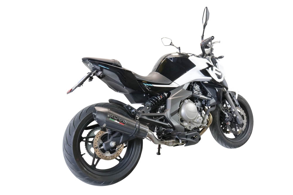 Exhaust compatible with Cf Moto 650 Mt 2021-2024, GP Evo4 Poppy, Homologated legal slip-on exhaust including removable db killer, link pipe and catalyst 