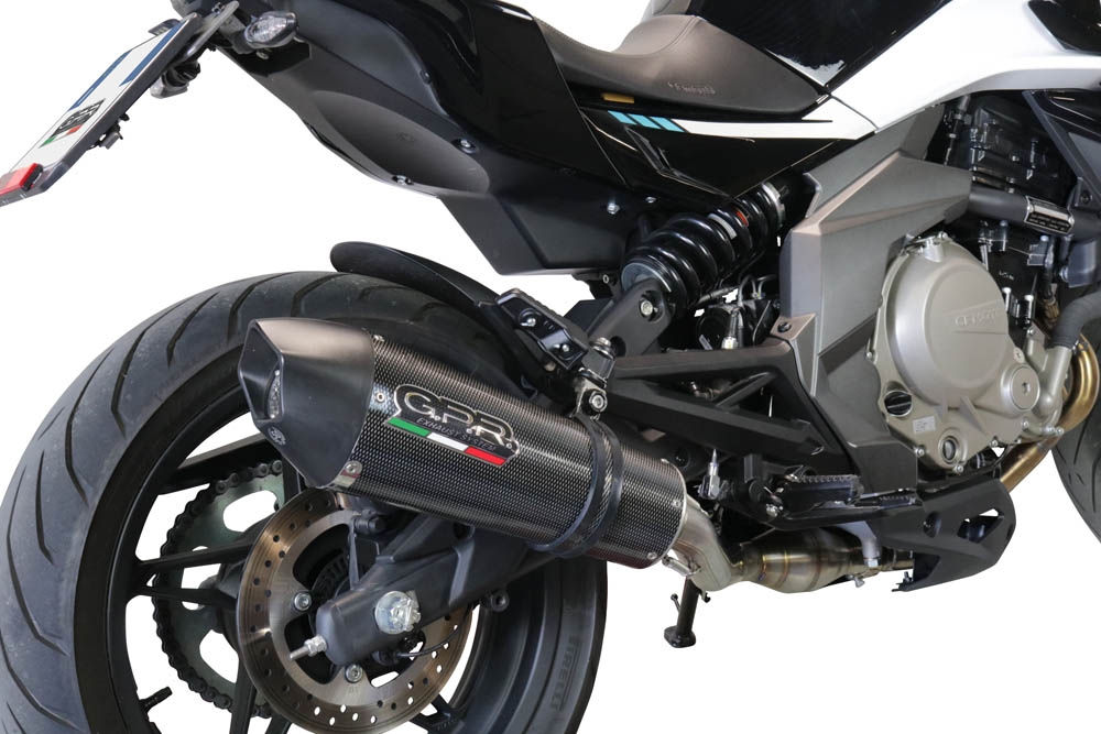 Exhaust compatible with Cf Moto 650 Mt 2021-2024, GP Evo4 Poppy, Homologated legal slip-on exhaust including removable db killer, link pipe and catalyst 