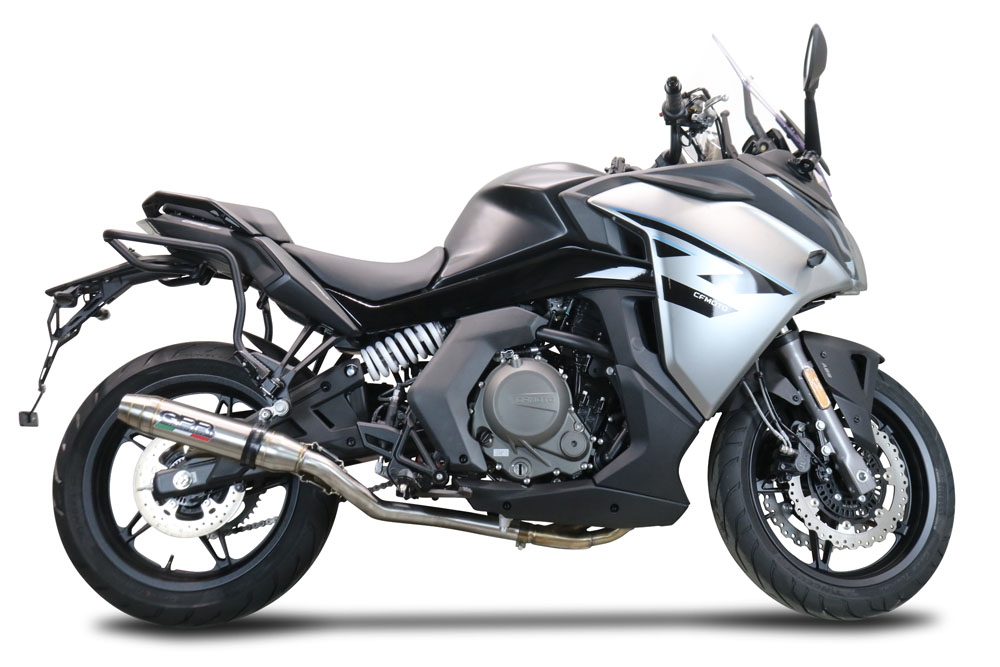 Exhaust compatible with Cf Moto 650 Gt 2022-2024, Deeptone Inox, Slip-on exhaust legal for UK and non-EU markets including link pipe and removable db killer 