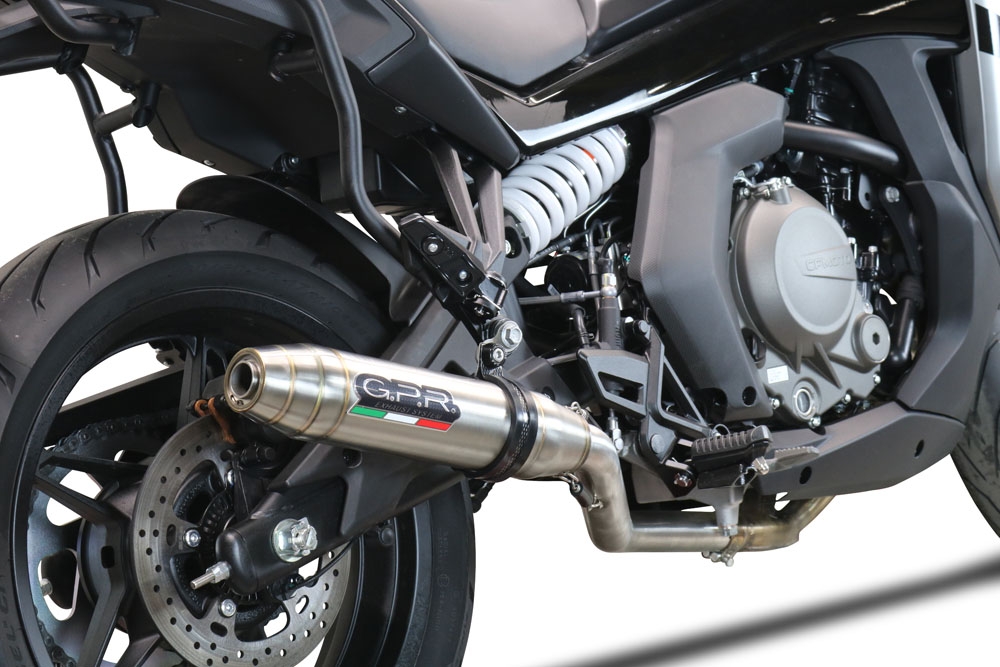 Exhaust compatible with Cf Moto 650 Gt 2022-2024, Deeptone Inox, Slip-on exhaust legal for UK and non-EU markets including link pipe and removable db killer 