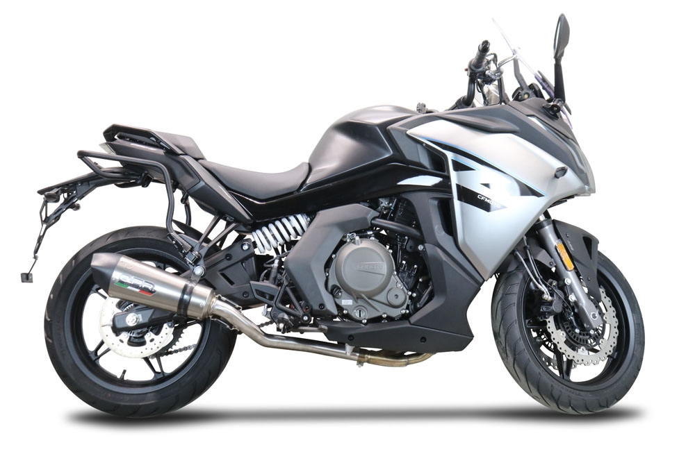 Exhaust compatible with Cf Moto 650 Gt 2022-2024, Gpe Ann. Titanium, Slip-on exhaust legal for UK and non-EU markets including link pipe and removable db killer 