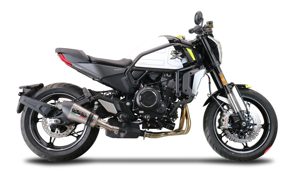 Exhaust compatible with Cf Moto 700 CL-X Adv 2022-2024, Gpe Ann. titanium, Homologated legal slip-on exhaust including removable db killer and link pipe 
