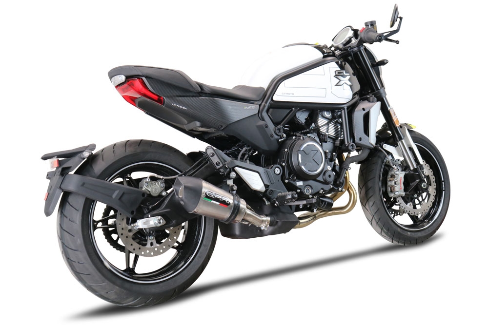 Exhaust compatible with Cf Moto 700 CL-X Adv 2022-2024, Gpe Ann. titanium, Homologated legal slip-on exhaust including removable db killer and link pipe 