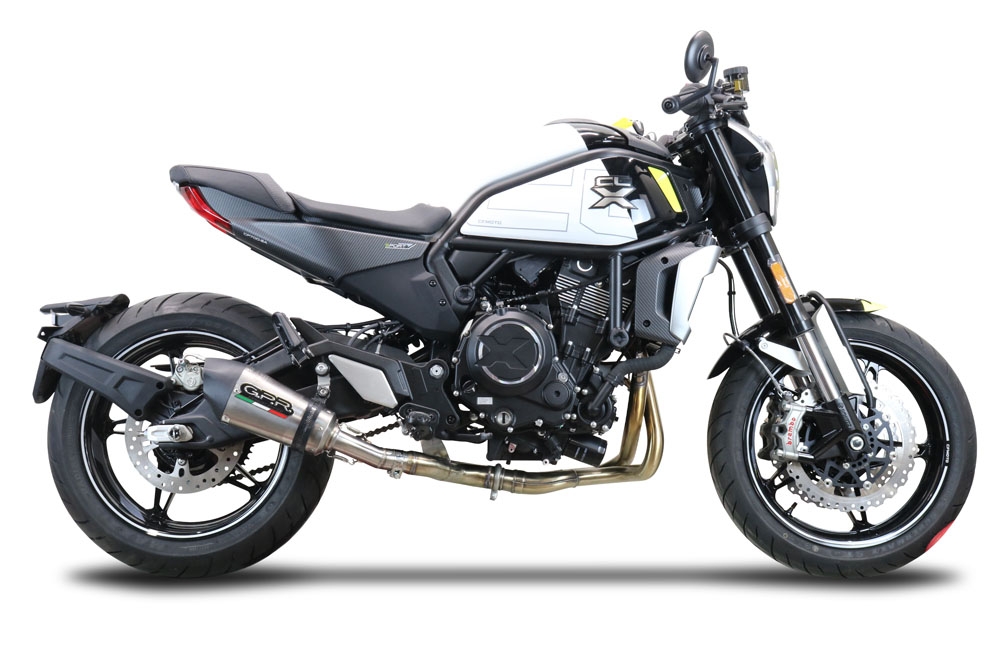Exhaust compatible with Cf Moto 700 CL-X Adv 2022-2024, Gpe Ann. titanium, Mid-full system exhaust legal for UK and non-EU markets including removable db killer 