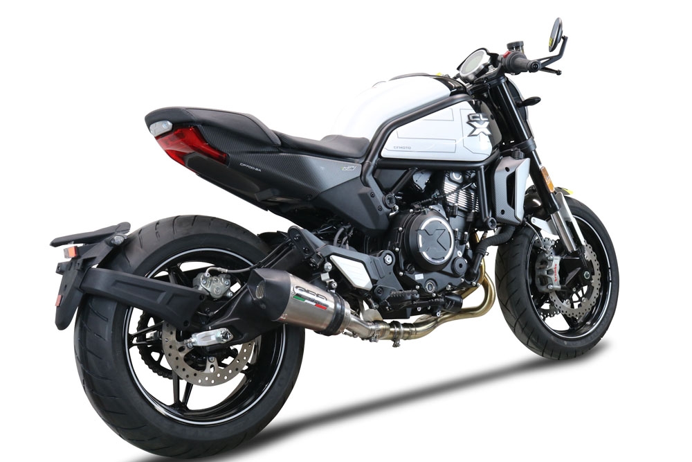Exhaust compatible with Cf Moto 700 CL-X Adv 2022-2024, Gpe Ann. titanium, Mid-full system exhaust legal for UK and non-EU markets including removable db killer 