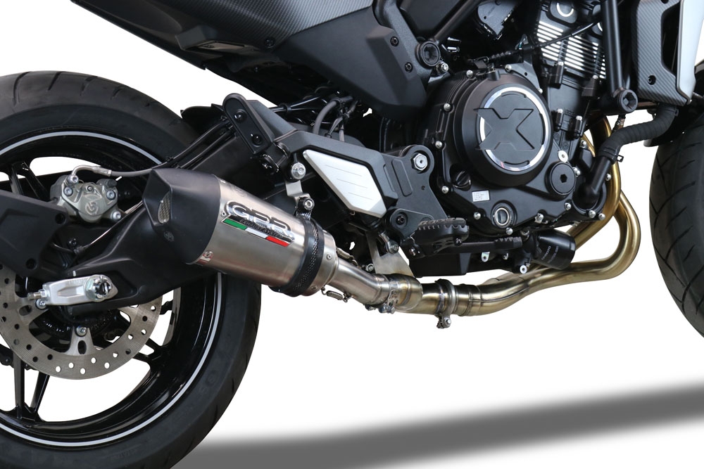 Exhaust compatible with Cf Moto 700 CL-X Adv 2022-2024, Gpe Ann. titanium, Mid-full system exhaust legal for UK and non-EU markets including removable db killer 