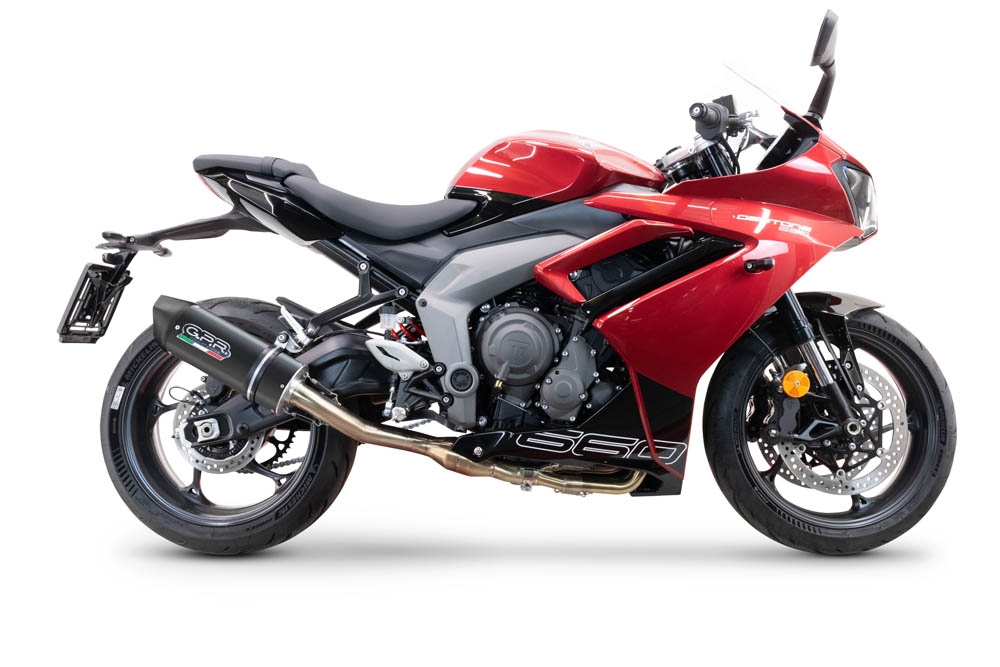 Exhaust compatible with Triumph Daytona 660 2023-2025, Furore Nero, Homologated legal full system exhaust, including removable db killer 