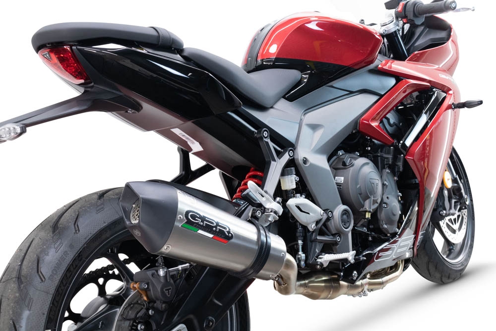 GPR exhaust compatible with  Triumph Daytona 660 2023-2025, New Grand Prix Evo Titanium, Homologated legal full system exhaust, including removable db killer and catalyst 