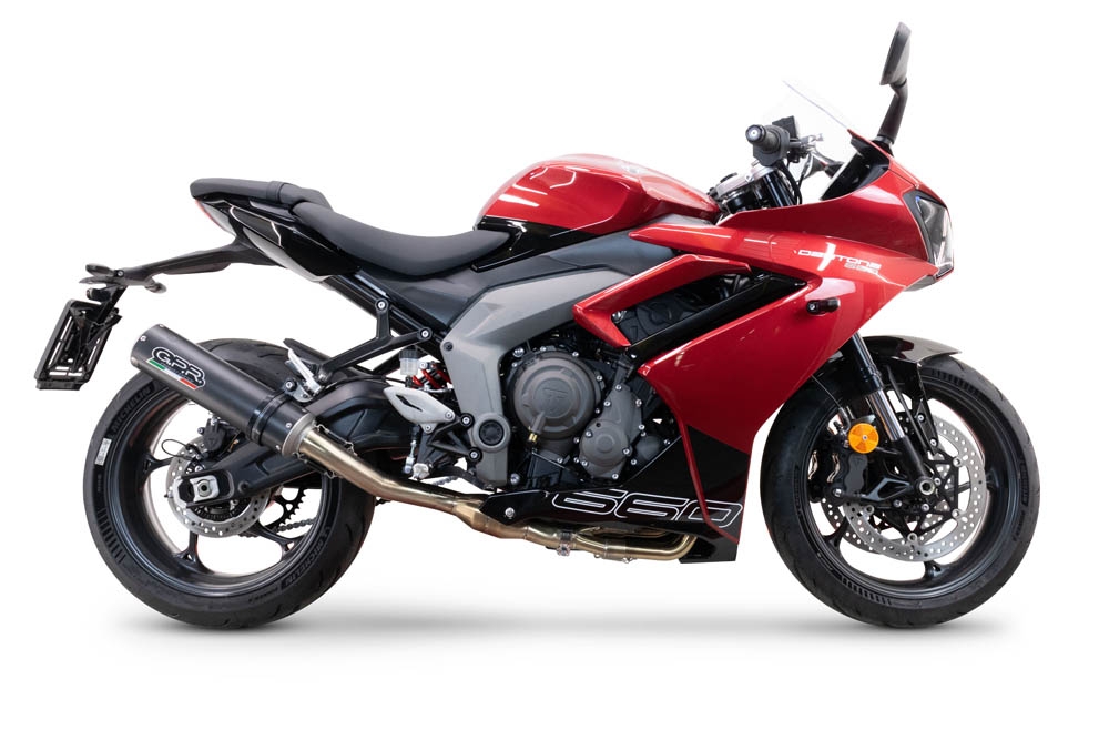 GPR exhaust compatible with  Triumph Daytona 660 2023-2025, M3 Black Titanium, Homologated legal full system exhaust, including removable db killer and catalyst 