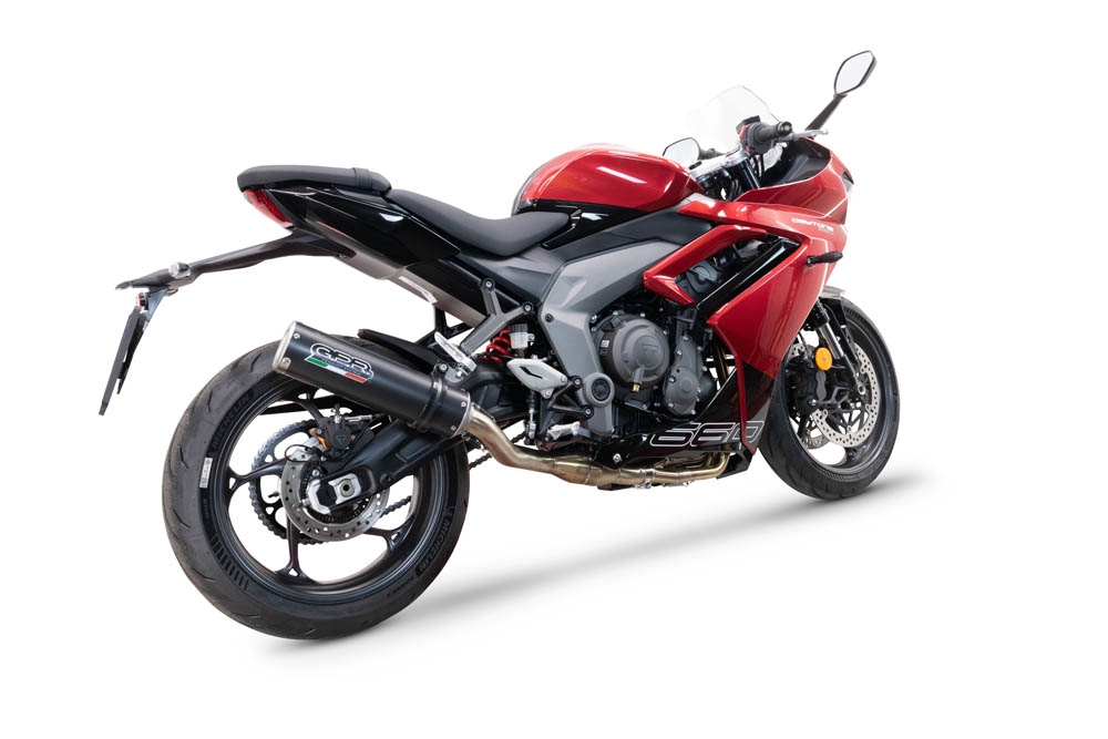 GPR exhaust compatible with  Triumph Daytona 660 2023-2025, M3 Black Titanium, Homologated legal full system exhaust, including removable db killer and catalyst 