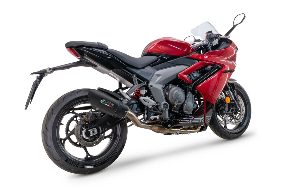 Exhaust compatible with Triumph Daytona 660 2023-2025, Gpe Ann. Black titanium, Homologated legal full system exhaust, including removable db killer 