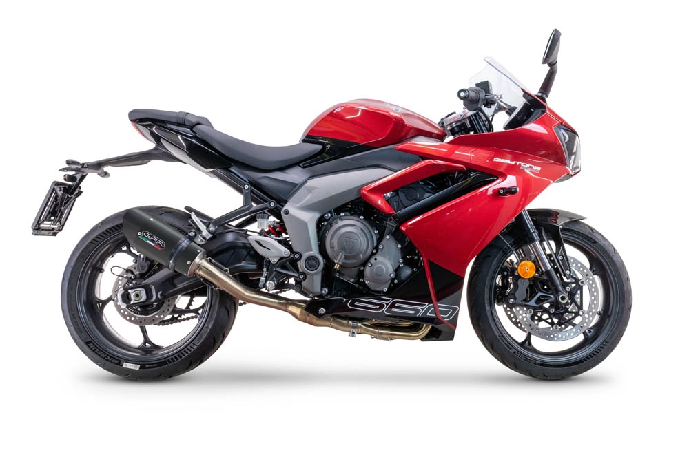 Exhaust compatible with Triumph Daytona 660 2023-2025, Gpe Ann. Black titanium, Homologated legal full system exhaust, including removable db killer 