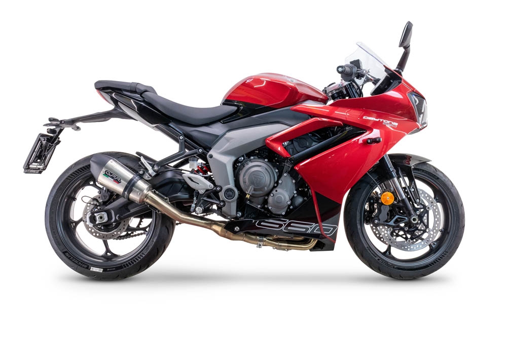 Exhaust compatible with Triumph Daytona 660 2023-2025, Gpe Ann. titanium, full system exhaust legal for UK and non-EU countries including removable db killer 