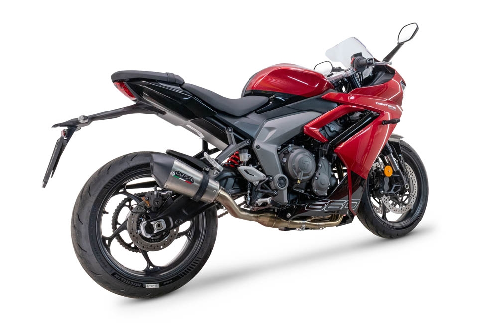 Exhaust compatible with Triumph Daytona 660 2023-2025, Gpe Ann. titanium, full system exhaust legal for UK and non-EU countries including removable db killer 
