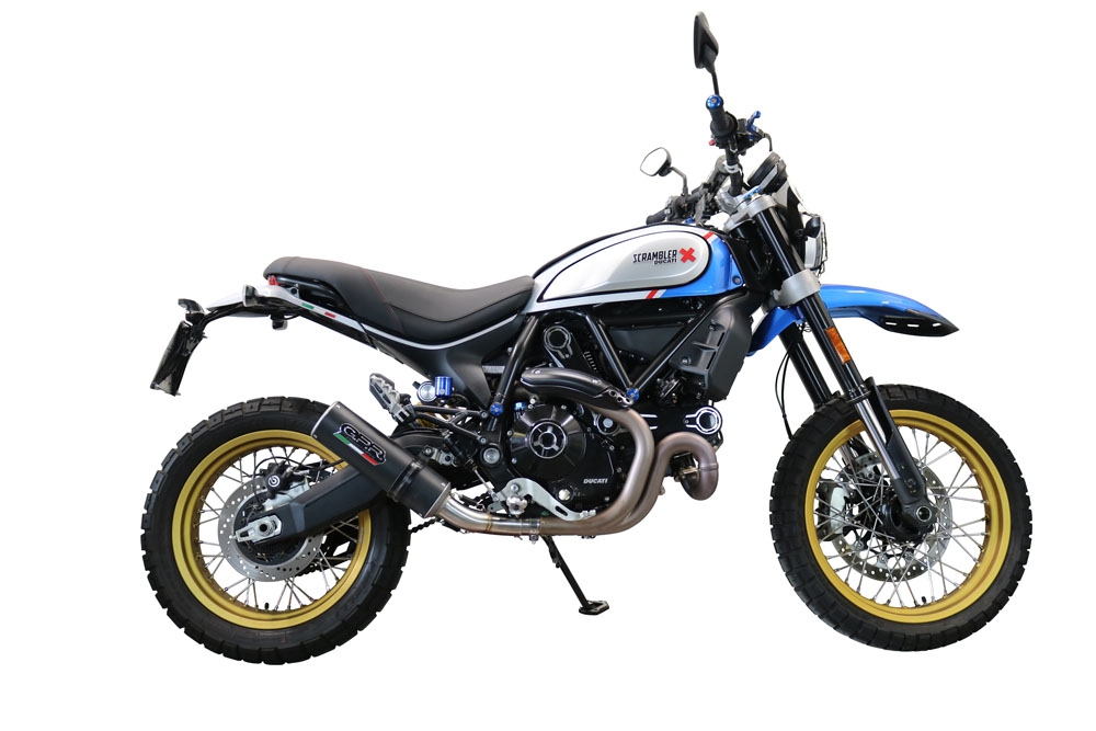 Exhaust compatible with Ducati Scrambler 800 Icon -Icon Dark 2021-2022, M3 Black Titanium, Homologated legal slip-on exhaust including removable db killer, link pipe and catalyst 
