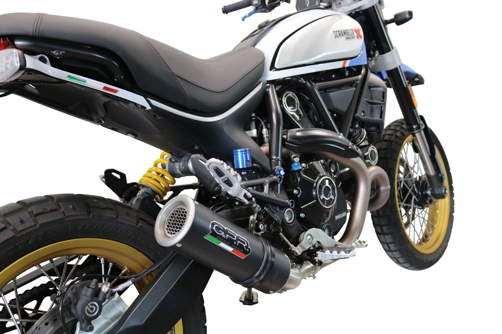 Exhaust compatible with Ducati Scrambler 800 Icon -Icon Dark 2021-2022, M3 Black Titanium, Homologated legal slip-on exhaust including removable db killer, link pipe and catalyst 