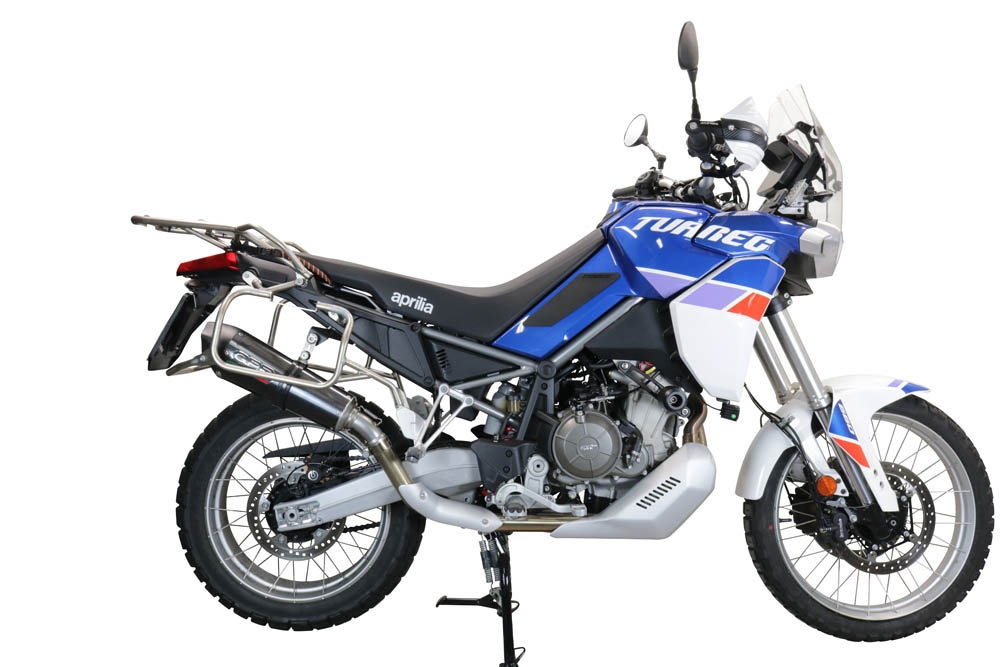 Exhaust compatible with Aprilia Tuareg 660 2021-2024, GP Evo4 Poppy, Homologated legal slip-on exhaust including removable db killer and link pipe 