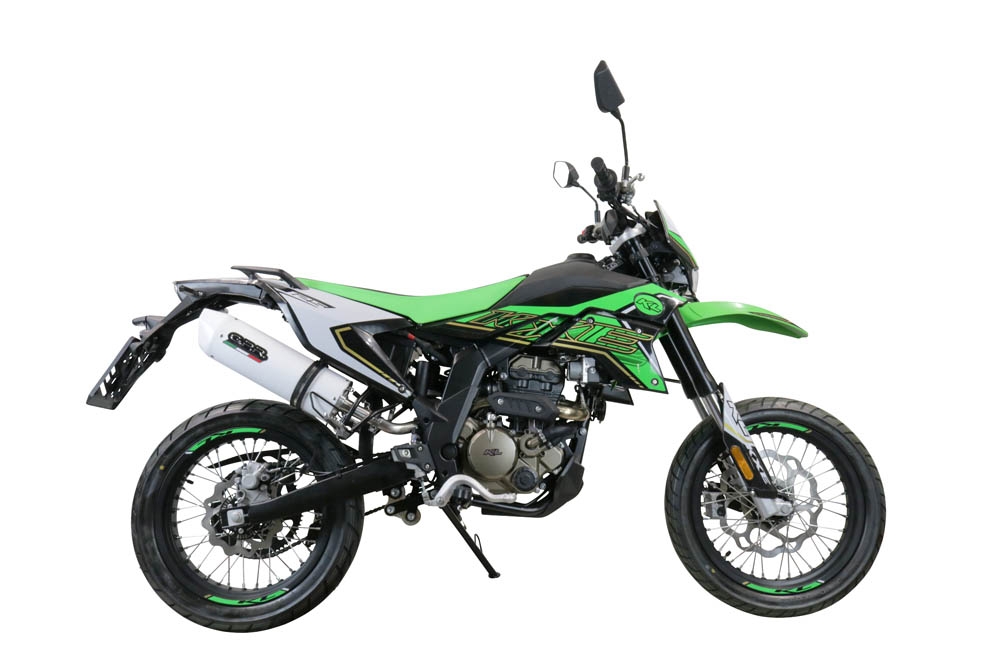 Exhaust compatible with KL MOTOR KXE 125 2022-2023, Albus Evo4, Slip-on exhaust legal for UK and non-EU markets including link pipe and removable db killer 
