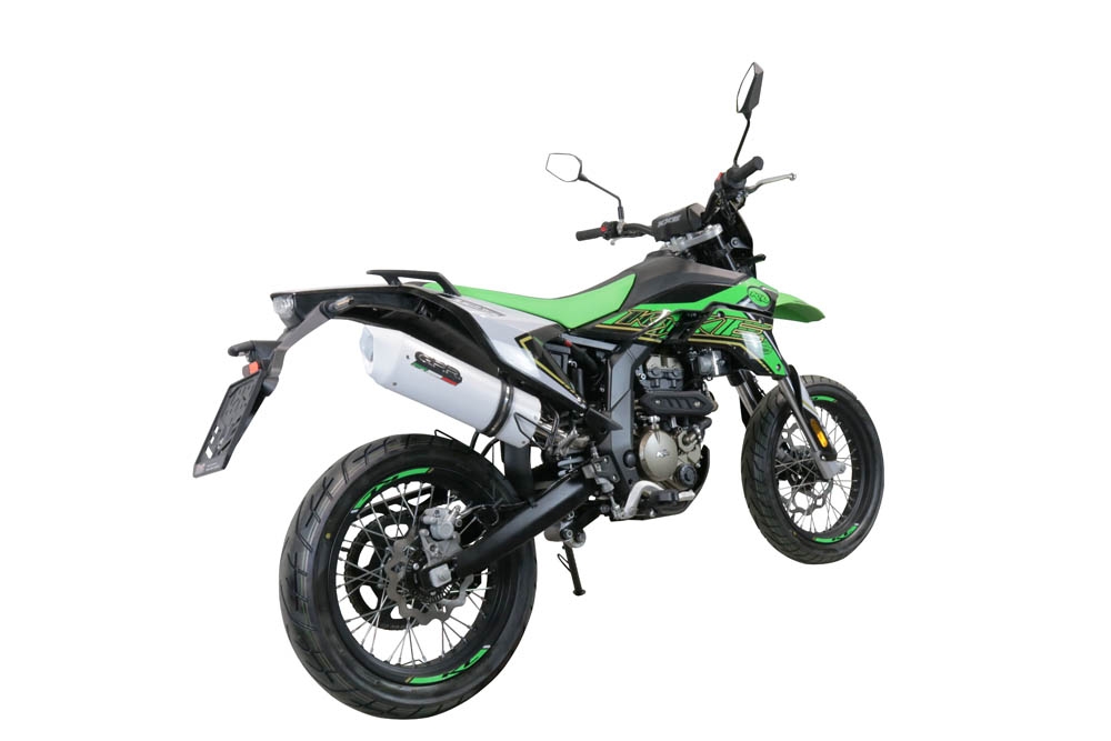 Exhaust compatible with KL MOTOR KXE 125 2022-2023, Albus Evo4, Slip-on exhaust legal for UK and non-EU markets including link pipe and removable db killer 