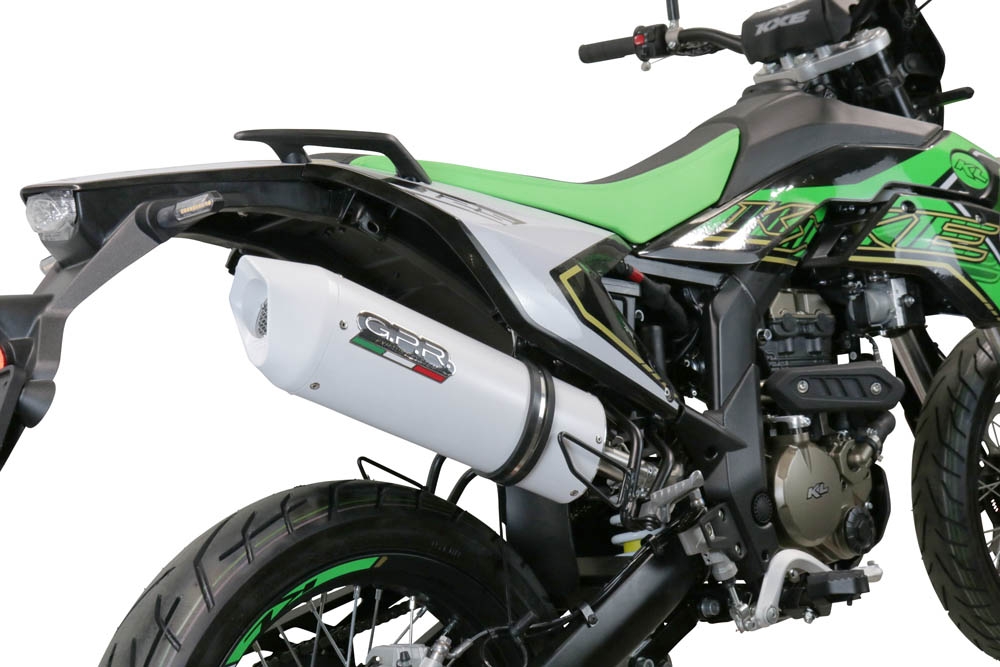 Exhaust compatible with KL MOTOR KXE 125 2022-2023, Albus Evo4, Slip-on exhaust legal for UK and non-EU markets including link pipe and removable db killer 