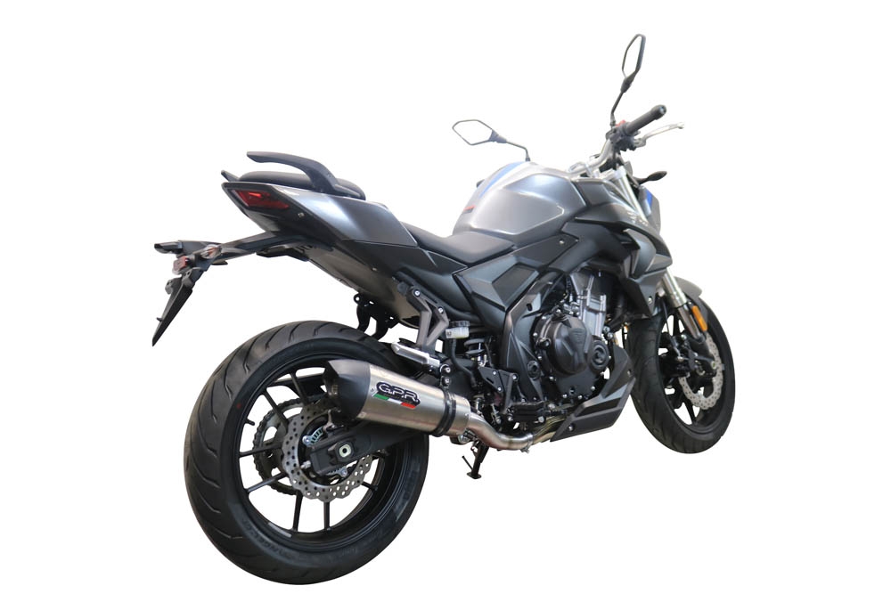 Exhaust compatible with Voge 500R 2021-2024, GP Evo4 Titanium, Homologated legal slip-on exhaust including removable db killer and link pipe 