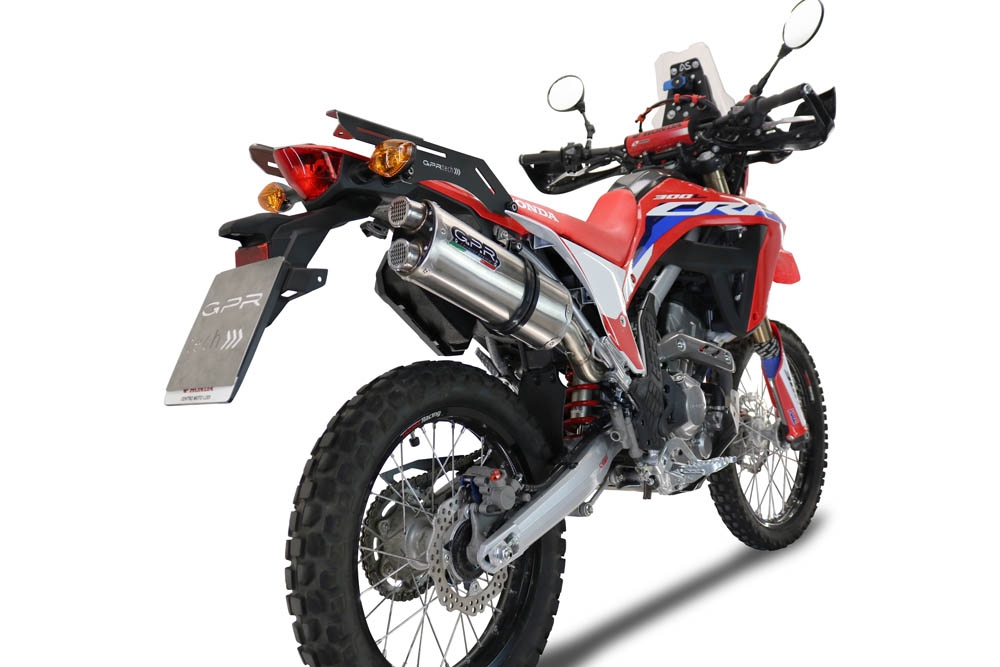Exhaust compatible with Honda Crf 300 L - Rally 2021-2024, Dual Inox, Homologated legal slip-on exhaust including removable db killer, link pipe and catalyst 