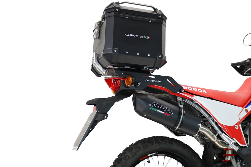 Top case GPR TECH compatible with  Honda Crf 300 L / Rally 2021/2024 e5 GPR TECH Top case in aluminum, black color including, roof rack and specific plate Capacity 45 LT.