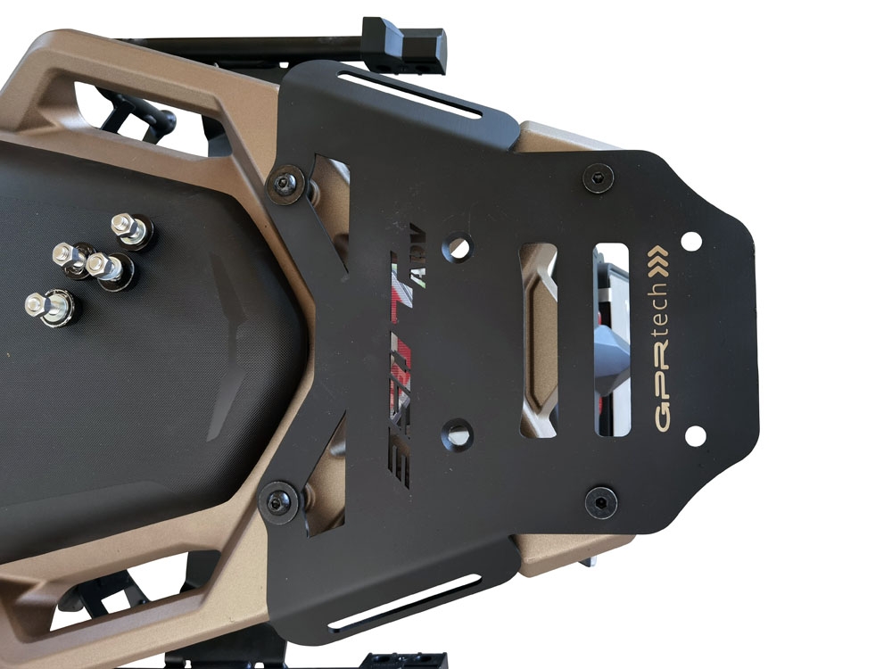 GPR TECH compatible with  Zontes 350 T2 ADV 2022/2024 e5 GPR TECH Specific fitting plate Top Case ALPITECH 55 LT compatible with original luggage rack,stainless steel made with 4 anchor points