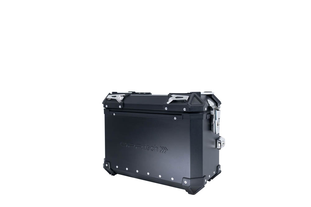 GPR TECH Pair of side cases aluminum made with contoured right side,no rack included, black color Capacity 38 LT. + 32 LT.