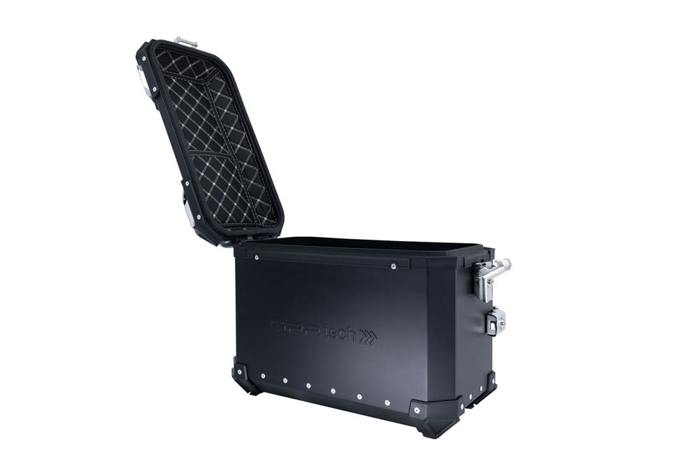 GPR TECH Pair of side cases aluminum made with contoured right side,no rack included, black color Capacity 38 LT. + 32 LT.