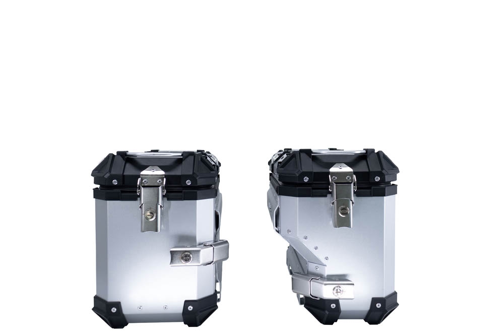 GPR TECH Pair of side cases aluminum made with contoured right side,no rack included, silver color  Capacity 38 LT. + 32 LT.