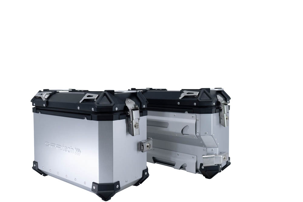GPR TECH Pair of side cases aluminum made with contoured right side,no rack included, silver color  Capacity 38 LT. + 32 LT.