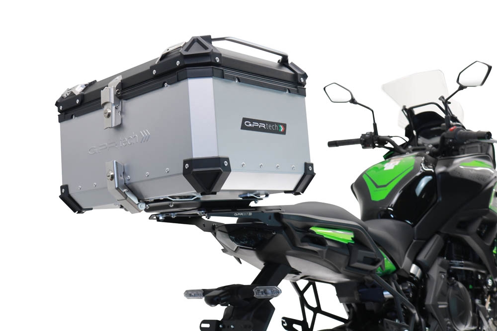 GPR TECH compatible with  Kawasaki Versys 650 2023/2024 e5 plus GPR TECH Top case in aluminum, silver color with specific plate included Capacity 35 LT.