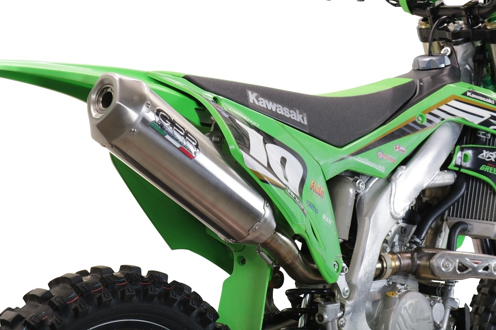 Exhaust compatible with Kawasaki KX 250 F 2021-2023, Pentacross Inox, Racing slip-on exhaust, including link pipe and removable db killer/spark arrestor 