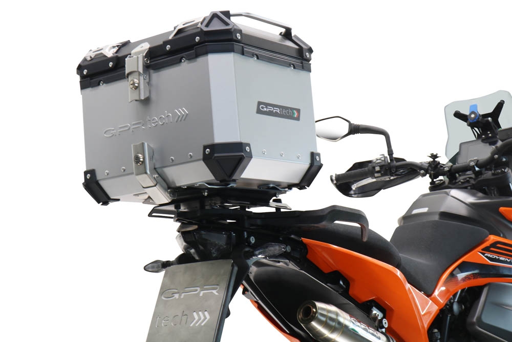 Top case GPR TECH compatible with  Ktm Lc 8 Adventure 1190 2013/2016 e3 GPR TECH Top case in aluminum, silver color with specific plate included Capacity 45 LT.
